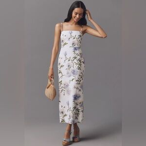Reformation Ivory and Sky Blue Floral Maxi Dress